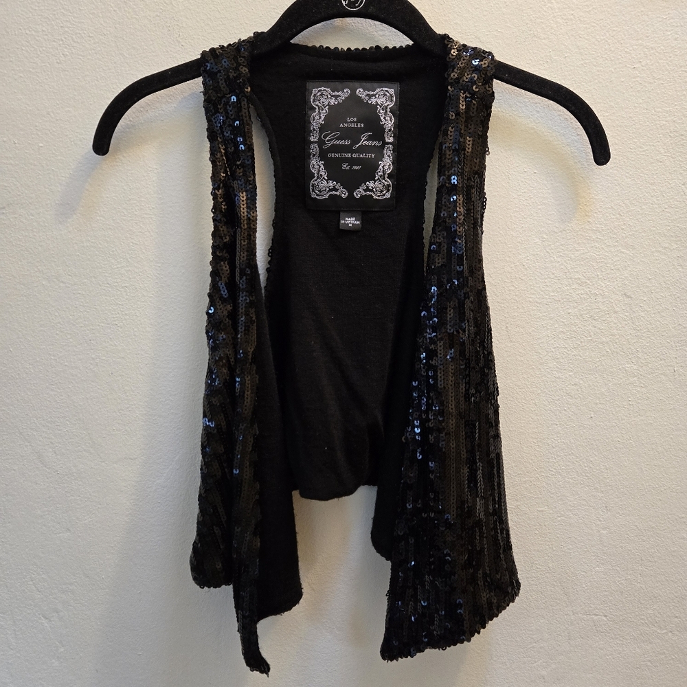 Y2K-Guess Black Sequin Open-Front Vest